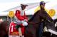 BALTIMORE, MD - MAY 18: Orb #1, ridden by Joel Rosario, trots during the parade lap prior to the 138th running of the Preakness Stakes at Pimlico Race Course on May 18, 2013 in Baltimore, Maryland. (Photo by Justin Heiman/Getty Images)