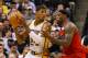 Feb 1 2013; Indianapolis, IN, USA; Miami Heat forward LeBron James (6) defends Indiana Pacers forward Paul George (24) at Bankers Life Fieldhouse. Indiana defeats Miami 102-89. Mandatory Credit: Brian Spurlock-USA TODAY Sports