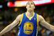 Apr 20, 2013; Denver, CO, USA; Golden State Warriors guard Klay Thompson (11) during the first half of game one of the first round of the 2013 NBA Playoffs against the Denver Nuggets at the Pepsi Center. The Nuggets won97-95. Mandatory Credit: Chris Humphreys-USA TODAY Sports