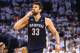 OKLAHOMA CITY, OK - MAY 15: Marc Gasol #33 of the Memphis Grizzlies celebrates a basket in the final minutes of play against the Oklahoma City Thunder during Game Five of the Western Conference Semifinals of the 2013 NBA Playoffs at Chesapeake Energy Arena on May 15, 2013 in Oklahoma City, Oklahoma. The Grizzlies defeated the Thunder 88-84 to win the series 4-1 and advance to the Western Conference Finals. NOTE TO USER: User expressly acknowledges and agrees that, by downloading and or using this photograph, User is consenting to the terms and conditions of the Getty Images License Agreement. (Photo by Ronald Martinez/Getty Images)