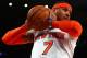 NEW YORK, NY - MAY 16: Carmelo Anthony #7 of the New York Knicks rebounds the ball against the Indiana Pacers during Game Five of the Eastern Conference Semifinals of the 2013 NBA Playoffs at Madison Square Garden on May 16, 2013 in New York City. NOTE TO USER: User expressly acknowledges and agrees that, by downloading and or using this photograph, User is consenting to the terms and conditions of the Getty Images License Agreement. (Photo by Elsa/Getty Images)