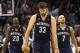 SAN ANTONIO, TX - MAY 21: (L-R) Quincy Pondexter #20, Marc Gasol #33 and Jerryd Bayless #7 of the Memphis Grizzlies react dejected after they lost in overtime 93-89 against the San Antonio Spurs during Game Two of the Western Conference Finals of the 2013 NBA Playoffs at AT&T Center on May 21, 2013 in San Antonio, Texas. (Photo by Stephen Dunn/Getty Images)