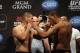 May 24, 2013; Las Vegas, NV, USA; UFC heavyweight Cain Velasquez (right) and Antonio Silva square off during the weight-in for UFC 160 at the MGM Grand Garden Arena. Mandatory Credit: Bruce Fedyck-USA TODAY Sports