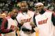 MIAMI, FL - OCTOBER 30: (L) Dwyane Wade #3 of the Miami Heat, (C) Chris Bosh #1 of the Miami Heat and (R) LeBron James #6 of the Miami Heat pose with their 2012 NBA Championship rings prior to the game against the Boston Celtics at American Airlines Arena on October 30, 2012 in Miami, Florida. (Photo by Chris Trotman/Getty Images) NOTE TO USER: User expressly acknowledges and agrees that, by downloading and/or using this Photograph, user is consenting to the terms and conditions of the Getty Images License Agreement. (Photo by Chris Trotman/Getty Images)
