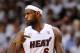 May 24, 2013; Miami, FL, USA; Miami Heat small forward LeBron James (6) reacts during the first half in game two of the Eastern Conference finals against the Indiana Pacers of the 2013 NBA Playoffs at American Airlines Arena. Mandatory Credit: Steve Mitchell-USA TODAY Sports