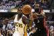 INDIANAPOLIS, IN - MAY 26: Dwyane Wade #3 of the Miami Heat and Lance Stephenson #1 of the Indiana Pacers vie for possession in the first quarter of Game Three of the Eastern Conference Finals at Bankers Life Fieldhouse on May 26, 2013 in Indianapolis, Indiana. NOTE TO USER: User expressly acknowledges and agrees that, by downloading and or using this photograph, user is consenting to the terms and conditions of the Getty Images License Agreement. (Photo by Andy Lyons/Getty Images)
