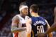 MIAMI, FL - MAY 30: Chris Andersen #11 of the Miami Heat and Tyler Hansbrough #50 of the Indiana Pacers shove each other after a foul in the first half during Game Five of the Eastern Conference Finals at AmericanAirlines Arena on May 30, 2013 in Miami, Florida. NOTE TO USER: User expressly acknowledges and agrees that, by downloading and or using this photograph, user is consenting to the terms and conditions of the Getty Images License Agreement. (Photo by Streeter Lecka/Getty Images)