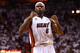 MIAMI, FL - MAY 30: LeBron James #6 of the Miami Heat reacts after a play in the third quarter against the Indiana Pacers during Game Five of the Eastern Conference Finals at AmericanAirlines Arena on May 30, 2013 in Miami, Florida. NOTE TO USER: User expressly acknowledges and agrees that, by downloading and or using this photograph, user is consenting to the terms and conditions of the Getty Images License Agreement. (Photo by Streeter Lecka/Getty Images)