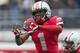 November 24, 2012; Columbus, OH, USA; Ohio State Buckeyes defensive back Bradley Roby (1) celebrates after stopping the Michigan Wolverines on a 3rd and short at Ohio Stadium. Ohio State won the game 26-21. Mandatory Credit: Greg Bartram-USA TODAY Sports
