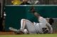 OAKLAND, CA - MAY 28: Pablo Sandoval #48 of the San Francisco Giants goes into a slide but is unable to make the catch on this foul ball off the Bat of Brandon Moss #37 of the Oakland Athletics in the seventh inning at O.co Coliseum on May 28, 2013 in Oakland, California. (Photo by Thearon W. Henderson/Getty Images)