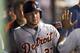 CLEVELAND, OH - MAY 22: Jhonny Peralta #27 of the Detroit Tigers celebrates in the dugout after scoring during the fifth inning against the Cleveland Indians at Progressive Field on May 22, 2013 in Cleveland, Ohio. (Photo by Jason Miller/Getty Images)