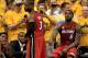 INDIANAPOLIS, IN - JUNE 01: Dwyane Wade #3 of the Miami Heat walks away from LeBron James #6 after a play against the Indiana Pacers in Game Six of the Eastern Conference Finals during the 2013 NBA Playoffs at Bankers Life Fieldhouse on June 1, 2013 in Indianapolis, Indiana. NOTE TO USER: User expressly acknowledges and agrees that, by downloading and or using this photograph, user is consenting to the terms and conditions of the Getty Images License Agreement. (Photo by Ronald Martinez/Getty Images)