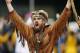 November 3, 2012; Morgantown, WV, USA; West Virginia Mountaineers mascot reacts on the field before the game against the TCU Horned Frogs at Milan Puskar Field. The TCU Horned Frogs won 39-38 in two overtimes. Mandatory Credit: Charles LeClaire-USA TODAY Sports