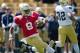 Apr 20, 2013; Notre Dame, IN, USA; Notre Dame Fighting Irish quarterback Malik Zaire (8) slides in the third quarter of the Blue-Gold Game at Notre Dame Stadium. Mandatory Credit: Matt Cashore-USA TODAY Sports
