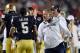 Jan 7, 2013; Miami, FL, USA; Notre Dame Fighting Irish head coach Brian Kelly congratulates quarterback Everett Golson (5) after a touchdown against the Alabama Crimson Tide during the second half of the 2013 BCS Championship game at Sun Life Stadium. Mandatory Credit: Steve Mitchell-USA TODAY Sports