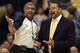 DENVER, CO - APRIL 30: Head coach Mark Jackson of the Golden State Warriors talks to referee Tony Brothers #25 as they face the Denver Nuggets during Game Five of the Western Conference Quarterfinals of the 2013 NBA Playoffs at the Pepsi Center on April 30, 2013 in Denver, Colorado. NOTE TO USER: User expressly acknowledges and agrees that, by downloading and or using this photograph, User is consenting to the terms and conditions of the Getty Images License Agreement. (Photo by Doug Pensinger/Getty Images)