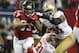 Jan 20, 2013; Atlanta, GA, USA; Atlanta Falcons running back Michael Turner (33) runs against San Francisco 49ers defensive end Ray McDonald (91) during the first quarter of the NFC Championship game at the Georgia Dome. Mandatory Credit: Matthew Emmons-USA TODAY Sports