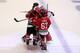 CHICAGO, IL - JUNE 08: Goalie Corey Crawford (obscured) #50 of the Chicago Blackhawks celebrates with teammates after they own 4-3 in the second overtime against the Los Angeles Kings during Game Five of the Western Conference Finals of the 2013 NHL Stanley Cup Playoffs at United Center on June 8, 2013 in Chicago, Illinois. (Photo by Jonathan Daniel/Getty Images)