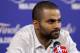 Jun 9, 2013; Miami, FL, USA; San Antonio Spurs point guard Tony Parker addresses the media after game two of the 2013 NBA Finals against the Miami Heat at the American Airlines Arena. Miami Heat won 103-84. Mandatory Credit: Derick E. Hingle-USA TODAY Sports