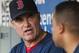 May 29, 2013; Philadelphia, PA, USA; Boston Red Sox manager John Farrell talks with a reporter prior to playing the Philadelphia Phillies at Citizens Bank Park. Mandatory Credit: Howard Smith-USA TODAY Sports