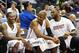 ORLANDO, FL - MARCH 25: Mario Chalmers #15, Ray Allen #34, and LeBron James #6 of the Miami Heat celebrate after a play against the Orlando Magic at Amway Center on March 25, 2013 in Orlando, Florida. NOTE TO USER: User expressly acknowledges and agrees that, by downloading and or using this photograph, User is consenting to the terms and conditions of the Getty Images License Agreement. (Photo by Gary Bogdon/Getty Images)