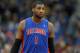 Apr 6, 2013; Minneapolis, MN, USA; Detroit Pistons center Andre Drummond (1) looks on during the second half against the Minnesota Timberwolves at Target Center. The Timberwolves won 107-101. Mandatory Credit: Jesse Johnson-USA TODAY Sports