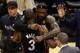 SAN ANTONIO, TX - JUNE 13: LeBron James #6 of the Miami Heat hugs Dwyane Wade #3 of the Miami Heat after the Heat defeat the San Antonio Spurs 109-93 during Game Four of the 2013 NBA Finals at the AT&T Center on June 13, 2013 in San Antonio, Texas. NOTE TO USER: User expressly acknowledges and agrees that, by downloading and or using this photograph, User is consenting to the terms and conditions of the Getty Images License Agreement. (Photo by Mike Ehrmann/Getty Images)