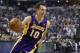 Mar 30, 2013; Sacramento, CA, USA; Los Angeles Lakers guard Steve Nash (10) dribbles the ball against the Sacramento Kings in the first quarter at Sleep Train Arena. Mandatory Credit: Cary Edmondson-USA TODAY Sports