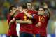 RECIFE, BRAZIL - JUNE 16: Roberto Soldado of Spain (14) celebrates with Cesc Fabregas (C) and Andres Iniesta (2R) as he scores their second goal during the FIFA Confederations Cup Brazil 2013 Group B match between Spain and Uruguay at the Arena Pernambuco on June 16, 2013 in Recife, Brazil. (Photo by Jasper Juinen/Getty Images)
