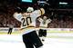 CHICAGO, IL - JUNE 15: (L-R) Daniel Paille #20 and Andrew Ference #21 of the Boston Bruins celebrate after Paille scored the game-winning goal in the first overtime against the Boston Bruins in Game Two of the NHL 2013 Stanley Cup Final at United Center on June 15, 2013 in Chicago, Illinois. (Photo by Harry How/Getty Images)