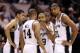 SAN ANTONIO, TX - JUNE 13: (L-R) Danny Green #4, Gary Neal #14, Tony Parker #9, Kawhi Leonard #2 and Tim Duncan #21 of the San Antonio Spurs talk in the fourth quarter while taking on the Miami Heat during Game Four of the 2013 NBA Finals at the AT&T Center on June 13, 2013 in San Antonio, Texas. NOTE TO USER: User expressly acknowledges and agrees that, by downloading and or using this photograph, User is consenting to the terms and conditions of the Getty Images License Agreement. (Photo by Christian Petersen/Getty Images)