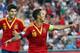 JERUSALEM, ISRAEL - JUNE 18: Thiago Alcantara (front) of Spain celebrates his team's second goal with team mate Alvaro Morata during the UEFA European U21 Championship final match between Italy and Spain at Teddy Stadium on June 18, 2013 in Jerusalem, Israel. (Photo by Alex Grimm/Getty Images)