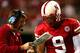 LINCOLN, NE - SEPTEMBER 15: Coach Bill Callahan of the Nebraska Cornhuskers gives a play to quarterback Sam Keller #9 while playing the USC Trojans on September 15, 2007 at Memorial Stadium in Lincoln, Nebraska. (Photo by Matthew Stockman/Getty Images)