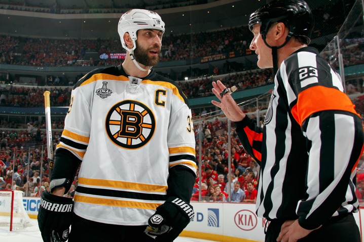 Zdeno Chara looks like a pro hockey player who is surprising a