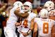 SAN ANTONIO, TX - DECEMBER 29: David Ash #14 of the University of Texas Longhorns celebrates a touchdown against the Oregon State Beavers during the Valero Alamo Bowl at the Alamodome on December 29, 2012 in San Antonio, Texas. Texas won the game 31-27. (Photo by Stacy Revere/Getty Images)
