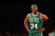 NEW YORK, NY - MAY 01: Paul Pierce #34 of the Boston Celtics looks on against the New York Knicks during Game five of the Eastern Conference Quarterfinals of the 2013 NBA Playoffs at Madison Square Garden on May 1, 2013 in New York City. NOTE TO USER: User expressly acknowledges and agrees that, by downloading and or using this photograph, User is consenting to the terms and conditions of the Getty Images License Agreement. (Photo by Al Bello/Getty Images)