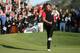 THOUSAND OAKS, CA - DECEMBER 04: Tiger Woods celebrates after his birdie putt on the 18th hole to win the Chevron World Challenge at Sherwood Country Club on December 4, 2011 in Thousand Oaks, California. Woods finished at 10 under par to beat Zach Johnson by one stroke. (Photo by Robert Meggers/Getty Images)