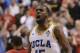 March 15, 2013; Las Vegas, NV, USA; UCLA Bruins guard/forward Shabazz Muhammad (15) celebrates after the game against the Arizona Wildcats in the semifinal round of the Pac 12 tournament at the MGM Grand Garden Arena. UCLA defeated Arizona 66-64. Mandatory Credit: Kyle Terada-USA TODAY Sports
