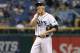 Apr 23, 2013; St. Petersburg, FL, USA; Tampa Bay Rays starting pitcher David Price (14) reacts as he gave up a hit to New York Yankees second baseman Robinson Cano (not pictured) during the ninth inning against the New York Yankees at Tropicana Field. Mandatory Credit: Kim Klement-USA TODAY Sports