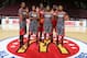 April 3, 2013; Chicago, IL, USA; McDonald's all Americans including Marcus Lee (24) , Andrew Harrison (5) , Aaron Harrison (2) , James Young (1) , Dakari Johnson (41) and Julius Randle (30) pose for a group photo before the McDonald's All American Games at the United Center. Mandatory Credit: Brian Spurlock-USA TODAY Sports