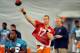 Jun 11, 2013; Davie, FL, USA; Miami Dolphins quarterback Ryan Tannehill (17) throws a pass during practice at the Doctors Hospital Training Facility at Nova Southeastern University. Mandatory Credit: Steve Mitchell-USA TODAY Sports