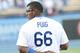 LOS ANGELES, CA - JUNE 28: Right fielder Yasiel Puig #66 of the Los Angeles Dodgers stands for the national anthem before the game against the Philadelphia Phillies at Dodger Stadium on June 28, 2013 in Los Angeles, California. (Photo by Stephen Dunn/Getty Images)