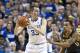Feb 23, 2013; Lexington, KY, USA; Kentucky Wildcats forward Kyle Wiltjer (33) passes the ball against the Missouri Tigers in the second half at Rupp Arena. Kentucky defeated Missouri 90-83. Mandatory Credit: Mark Zerof-USA TODAY Sports