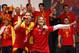 MADRID, SPAIN - JULY 12: Singer David Bisbal performs with Sergio Ramos during the Spanish team's victory parade following their victory over the Netherlands in the 2010 FIFA World Cup on July 12, 2010 in Madrid, Spain. (Photo by Angel Martinez/Getty Images)