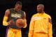 LOS ANGELES, CA - OCTOBER 21: Dwight Howard #12 (L) and Kobe Bryant #24 of the Los Angeles Lakers talks as they warm up to play the Sacramento Kings at Staples Center on October 21, 2012 in Los Angeles, California. NOTE TO USER: User expressly acknowledges and agrees that, by downloading and or using this photograph, User is consenting to the terms and conditions of the Getty Images License Agreement. (Photo by Stephen Dunn/Getty Images)