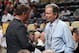 PITTSBURGH, PA - JUNE 23: Mike Gillis of the Vancouver Canucks and Ray Shero of the Pittsburgh Penguins discuss matters during Round One of the 2012 NHL Entry Draft at Consol Energy Center on June 22, 2012 in Pittsburgh, Pennsylvania. (Photo by Bruce Bennett/Getty Images)