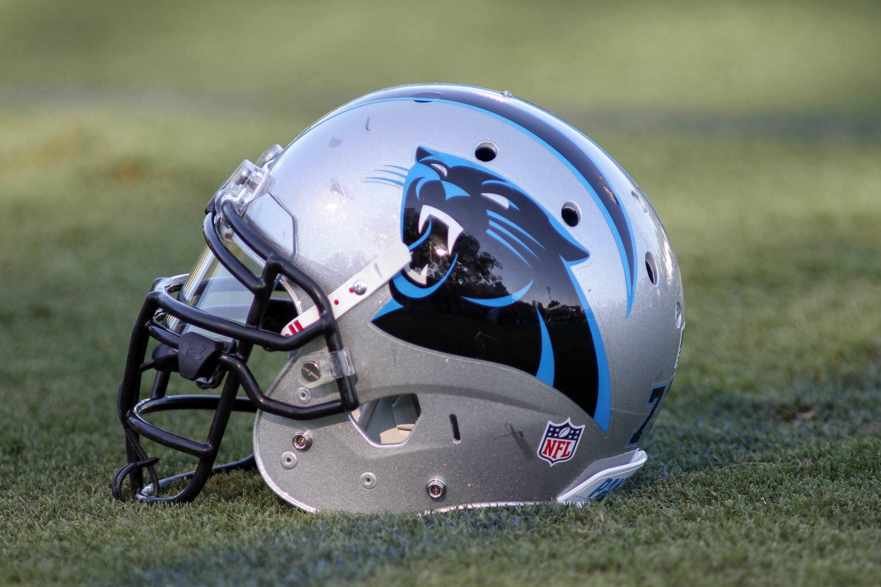 A Panthers helmet during the NFL Carolina Panthers training camp