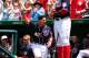 Jul 4, 2013; Washington, DC, USA; Washington Nationals catcher Wilson Ramos (40) takes a curtain call after hitting a home run in the eighth inning against the Milwaukee Brewers at Nationals Park. Mandatory Credit: Evan Habeeb-USA TODAY Sports