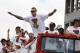 Jun 24, 2013; Miami, FL, USA; Miami Heat power forward Chris Andersen reacts to the crowd during the Miami Heat Championship celebration parade in downtown Miami. Mandatory Credit: Robert Mayer-USA TODAY Sports