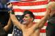 Jul 6, 2013; Las Vegas, NV, USA; Chris Weidman celebrates after defeating Anderson Silva in their Middleweight Chamionship Bout in the second round with a TKO at the MGM Grand Garden Arena. Mandatory Credit: Jayne Kamin-Oncea-USA TODAY Sports